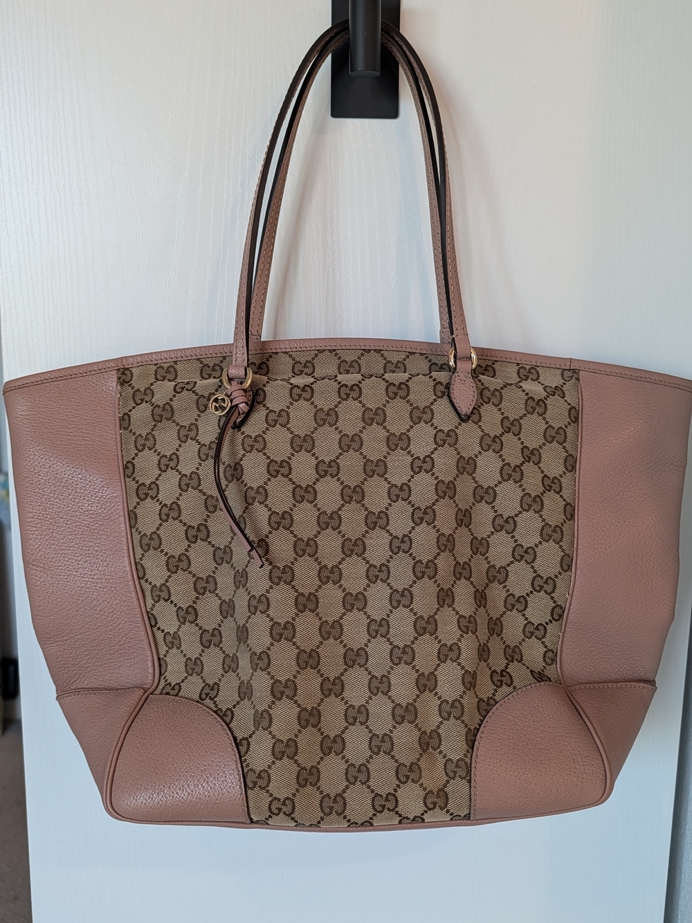 Gucci Pink Leather Trim GG Canvas Tote Bag